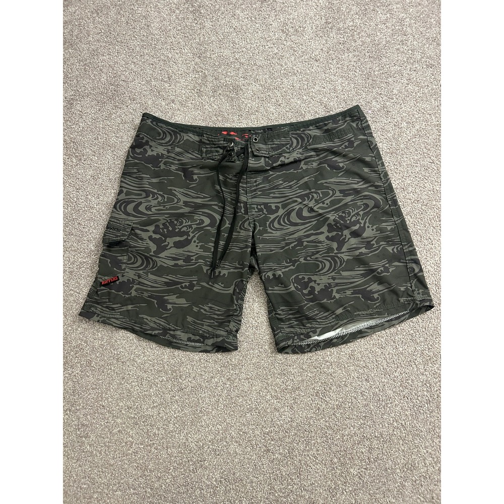 Maui Rippers Board Shorts Boys Size 16 Green Tiger Stripe Camo Cargo Swim Trunks